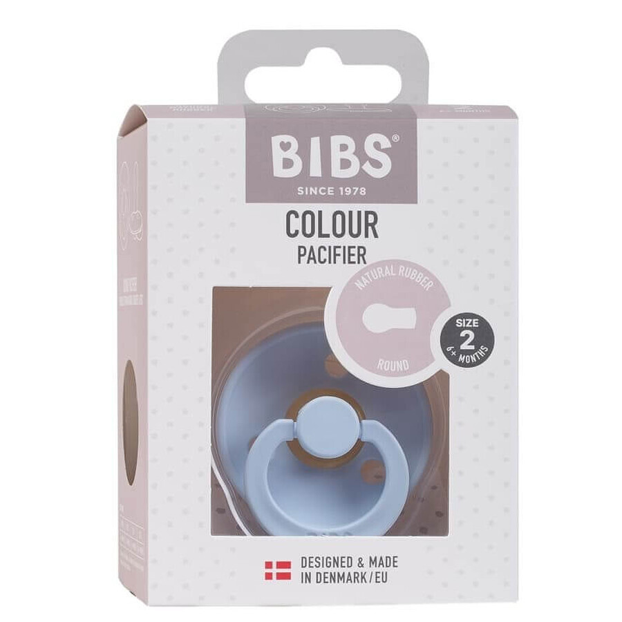 Bibs Colour, pacifier, rubber, round, size 2, Baby Blue, from 6 months, 1 piece