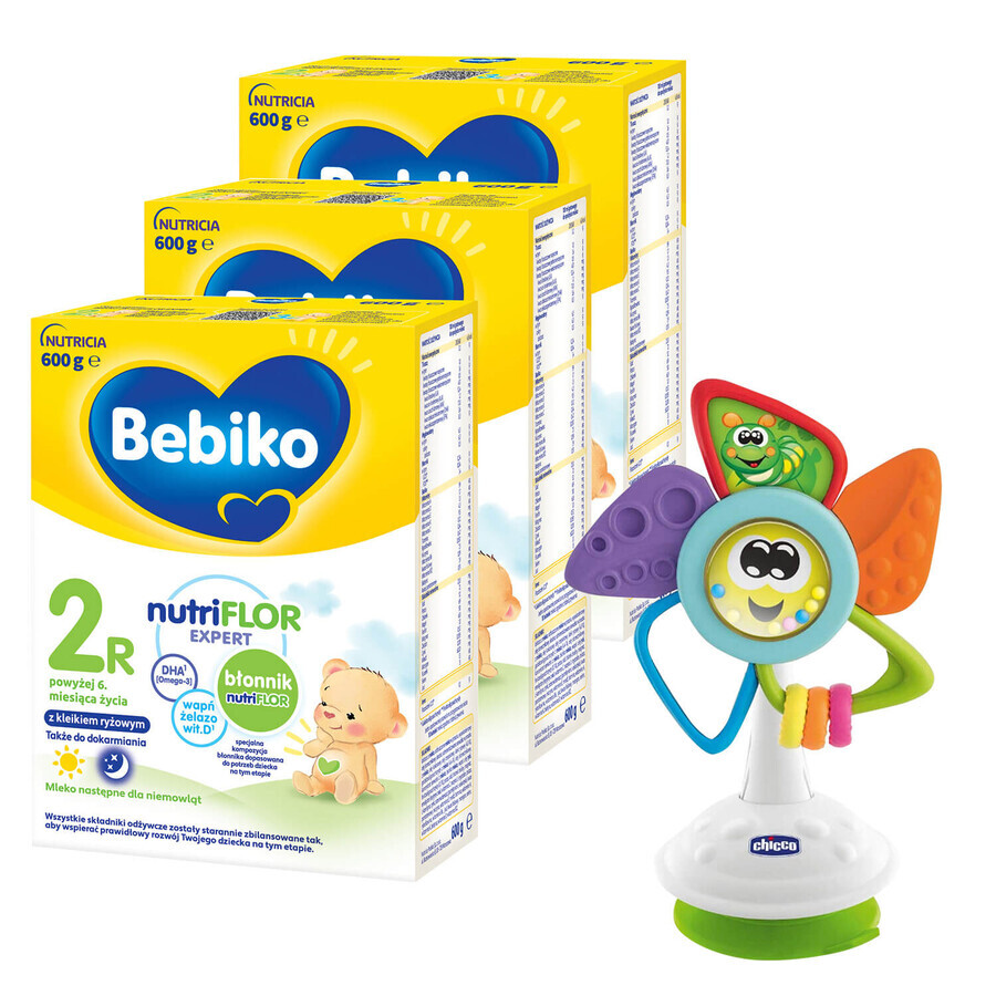 Bebiko 2R Nutriflor Expert set, follow-on milk with rice gruel, over 6 months, 3 x 600 g + Chicco, windmill sensory toy for highchair free of charge