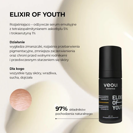 Veoli Botanica Elixir de Juventud, serum facial iluminador y revitalizante, 30 ml
