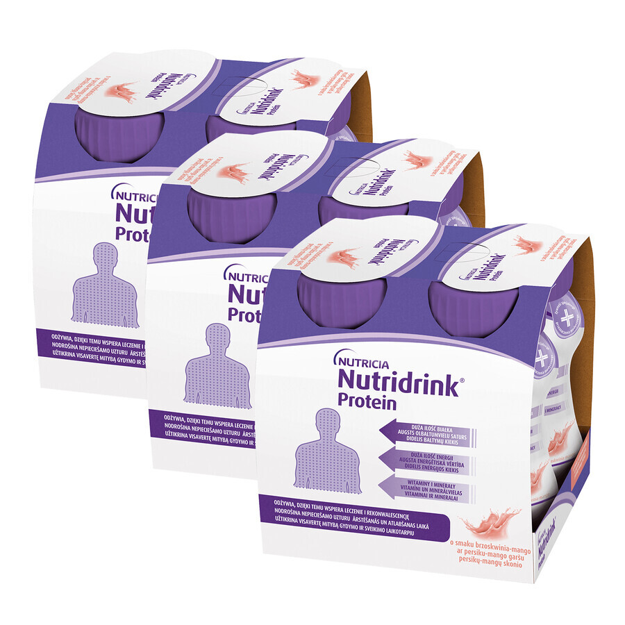 Nutridrink Protein kit, preparado nutricional, sabor melocotón-mango, 12 x 125 ml