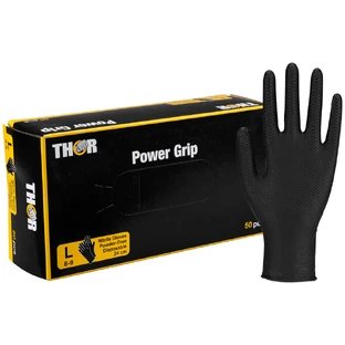 Thor Power Grip, nitril handschoenen, niet-steriel, poedervrij, zwart, maat L, 50 stuks