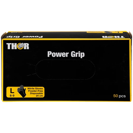 Thor Power Grip, nitril handschoenen, niet-steriel, poedervrij, zwart, maat L, 50 stuks