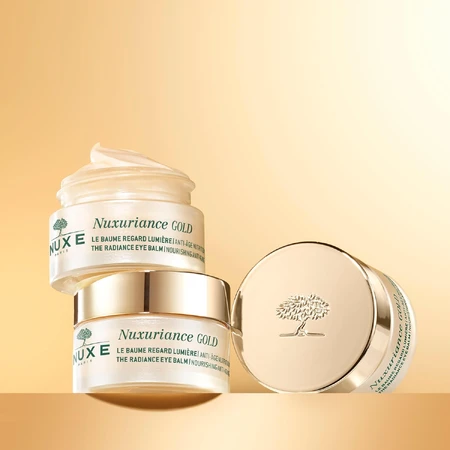 Nuxe Nuxuriance Gold Set, leuchtender Augenbalsam, trockene Haut, 2 x 15 ml + Kosmetiktasche gratis