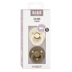 Bibs Colour, pacifier, rubber, round, size 1, Ivory & Dark Oak, from birth, 2 pieces Bibs Colour, pacifier, rubber, round, size 1, Ivory & Dark Oak, from birth, 2 pieces