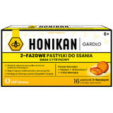 Honikan Throat, pastiluțe cu 2 faze pentru copii de la 6 ani și adulți, aromă de lămâie, 16 bucăți
