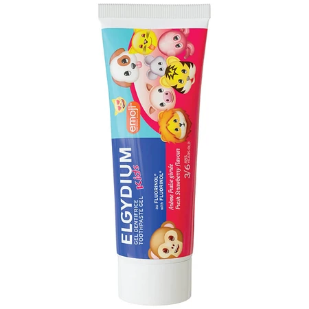 Elgydium Kids Emoji, Kinderzahnpasta in Gelform, Erfrischende Erdbeere, 3-6 Jahre, 50 ml