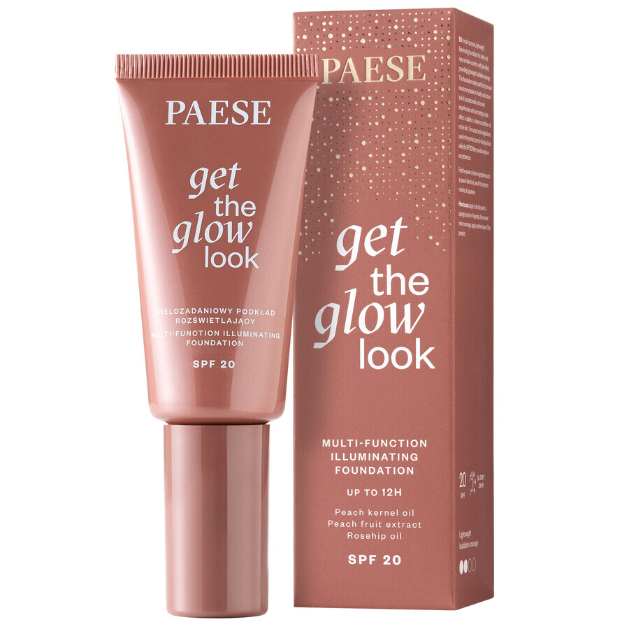 Paese Get The Glow Look, fondotinta illuminante multi-tasking, 3N beige caldo, 30 ml