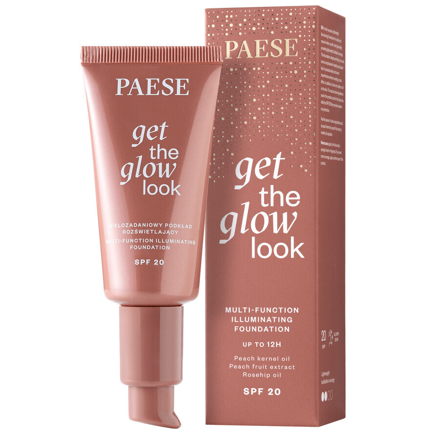 Paese Get The Glow Look, fondotinta illuminante multi-tasking, 3N beige caldo, 30 ml