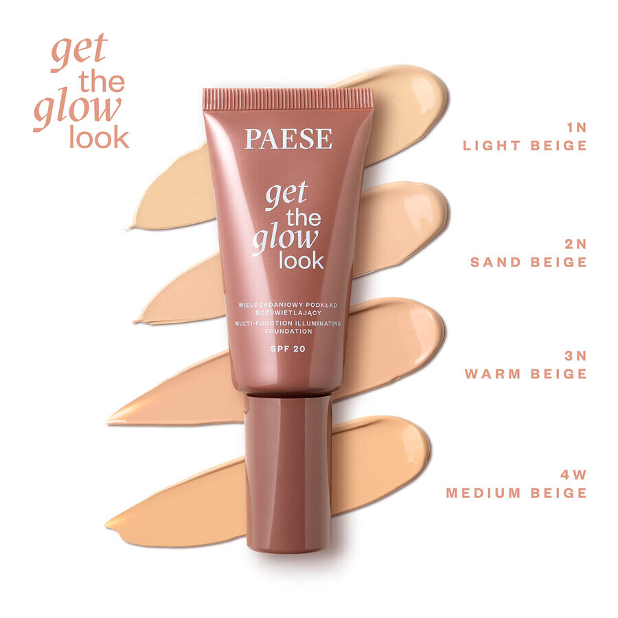 Paese Get The Glow Look, fondotinta illuminante multi-tasking, 3N beige caldo, 30 ml