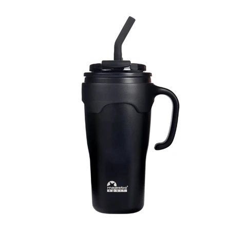 Majestic Sport, taza térmica con pajita Jelly, negra, 650 ml