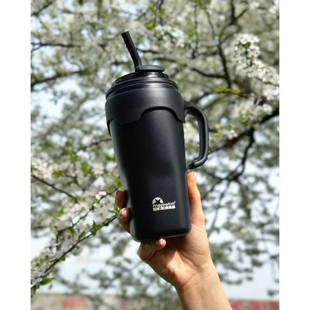 Majestic Sport, taza térmica con pajita Jelly, negra, 650 ml