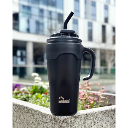 Majestic Sport, taza térmica con pajita Jelly, negra, 650 ml
