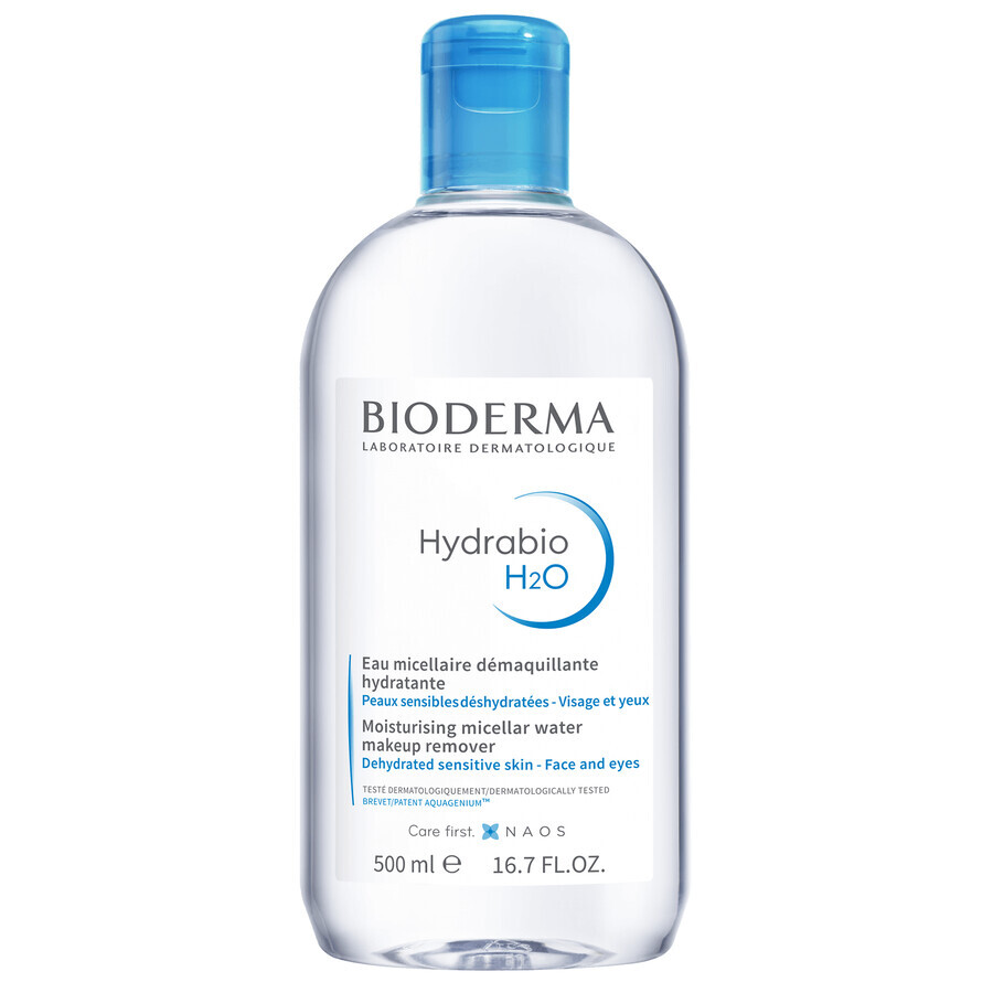 Bioderma Hydrabio H2O, feuchtigkeitsspendender mizellarer Make-up-Entferner, dehydrierte Haut, 500 ml