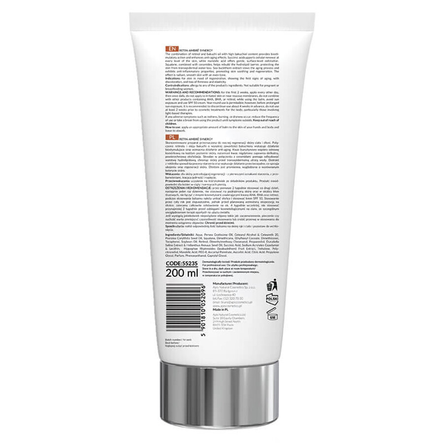 Apis Professional Retin Ambre Synergy, regenerating body and hand lotion with retinol and succinic acid, for night, 200 ml