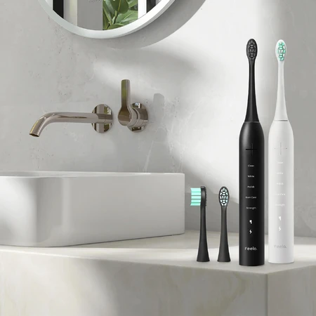Feelo Pro Premium Set, cepillo dental sónico con estuche y 4 puntas, negro