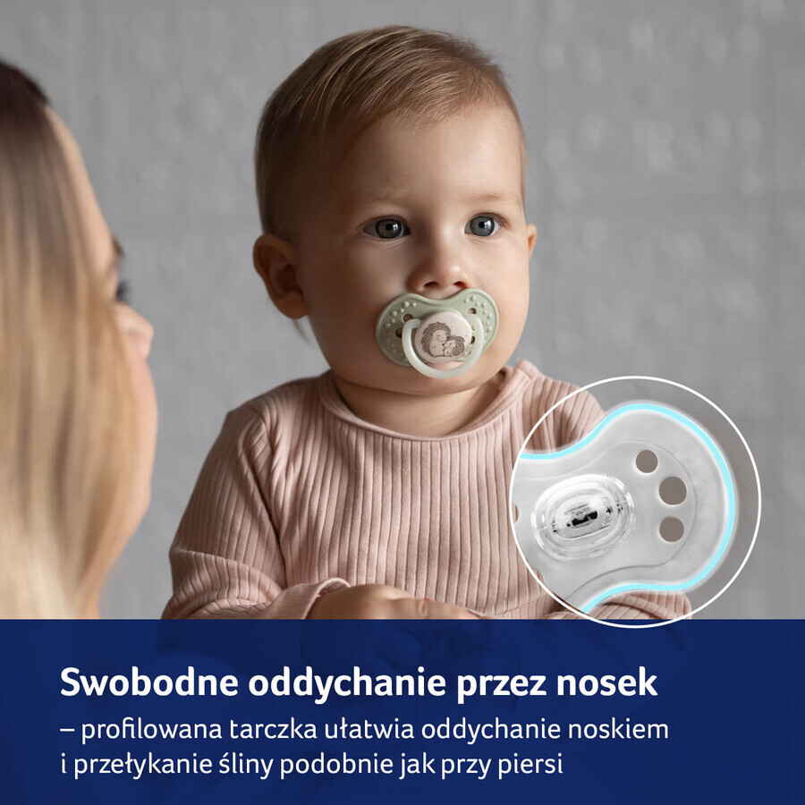 Lovi Night & Day, pacifier, silicone, dynamic, Hedgehog, 6-18 months, 2 pieces