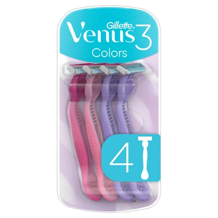 Gilette Venus 3 Colors, women's razor, disposable, 4 pieces