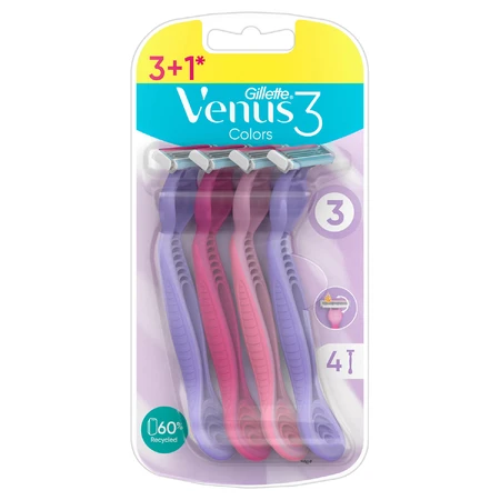 Gilette Venus 3 Colors, women's razor, disposable, 4 pieces