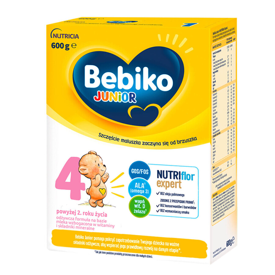 Set Bebiko Junior 4 Nutriflor Expert, leche maternizada nutritiva, más de 2 años, 3 x 600 g + Chicco, juguete silla sensorial molinillo de viento gratis