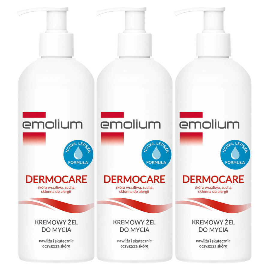 Set Emolium Dermocare, gel lavant crémeux, à partir de 1 mois, 3 x 400 ml