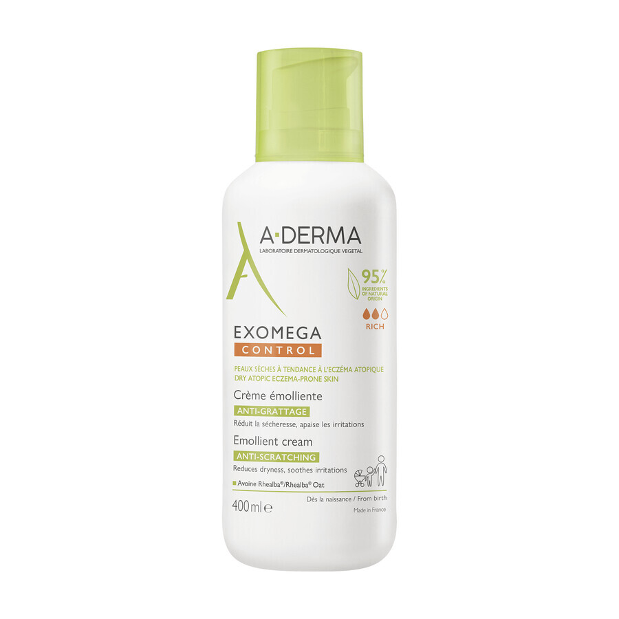 Set A-Derma Exomega Control, huile de douche émolliente, peaux sèches et à tendance atopique, dès la naissance, 500 ml + crème émolliente, peaux sèches et à tendance atopique, 400 ml