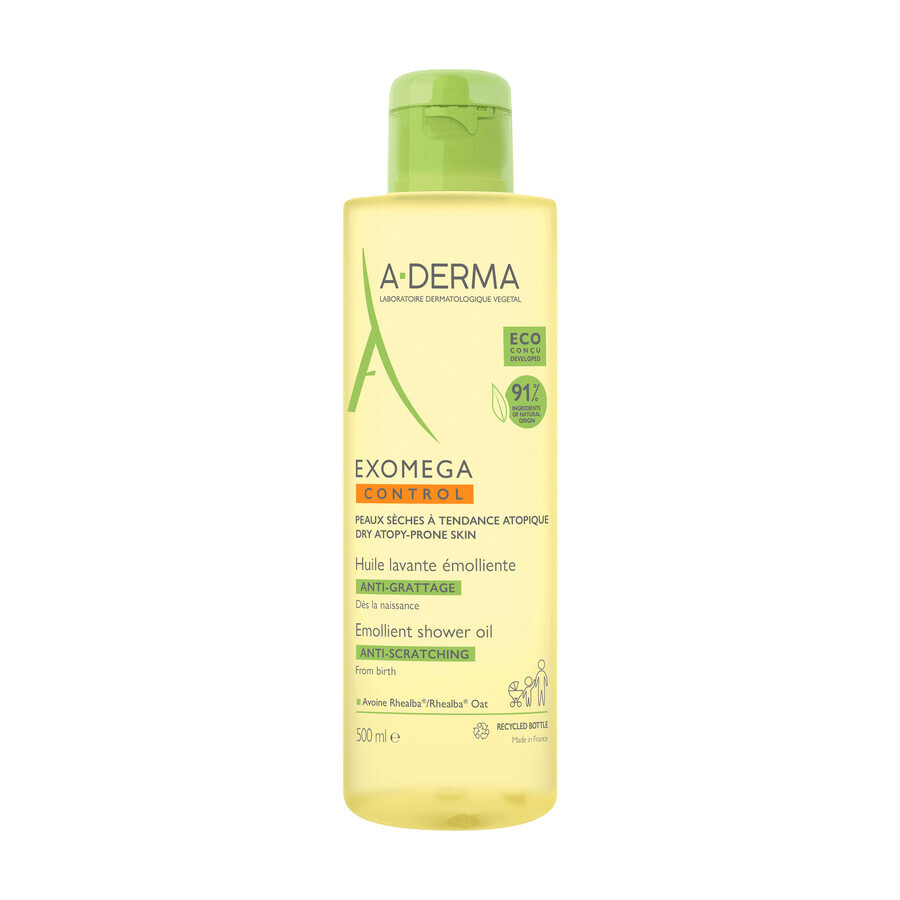 Set A-Derma Exomega Control, huile de douche émolliente, peaux sèches et à tendance atopique, dès la naissance, 500 ml + crème émolliente, peaux sèches et à tendance atopique, 400 ml