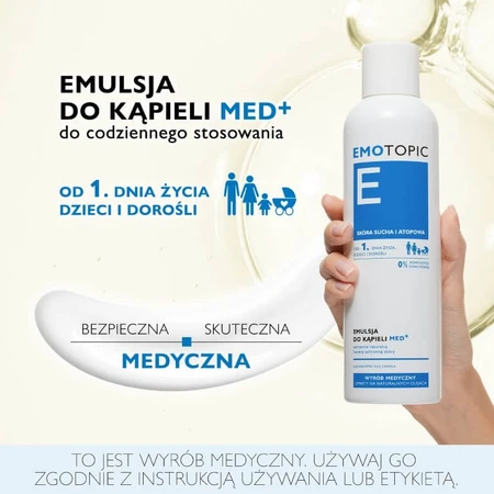 Emotopic, émulsion de bain med+ à partir du 1er jour, peau sèche et atopique, 400 ml