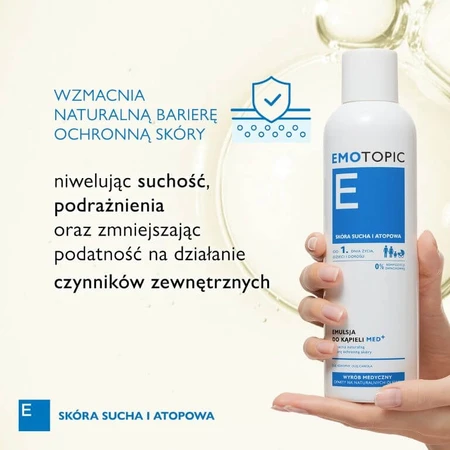 Emotopic, émulsion de bain med+ à partir du 1er jour, peau sèche et atopique, 400 ml