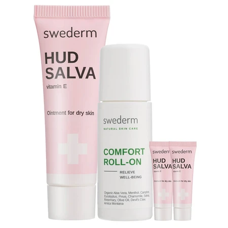 Set Swederm Hudsalva, Ölsalbe mit Vitamin E, trockene Haut, 100 ml + Swederm Comfort Roll, 60 ml + Hudsalva Salbe mit Vitamin E, 2 x 8 ml gratis