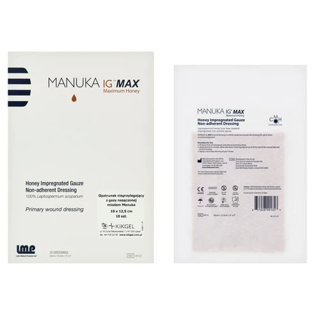 Manuka Ig Max, apósito estéril antiadherente empapado en miel de Manuka, 10 cm x 12,5 cm, 1 pieza