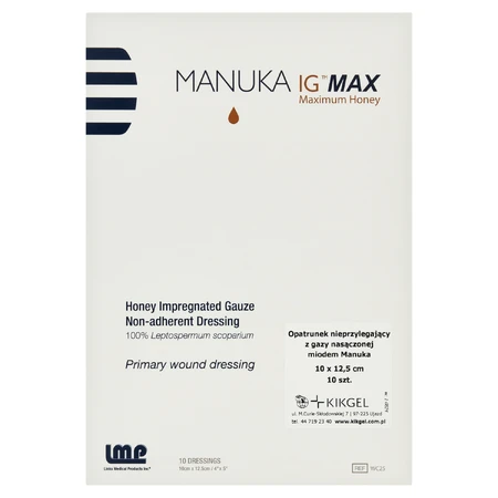 Manuka Ig Max, apósito estéril antiadherente empapado en miel de Manuka, 10 cm x 12,5 cm, 1 pieza