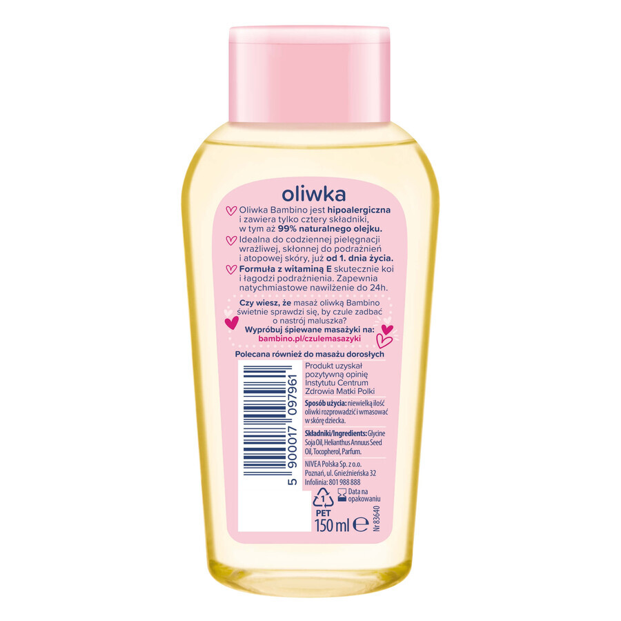 Bambino, huile d'olive hypoallergénique, dès le premier jour de vie, 150 ml