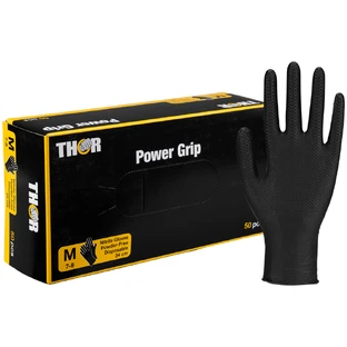 Thor Power Grip, Nitrilhandschuhe, unsteril, puderfrei, schwarz, Größe M, 50 Stück