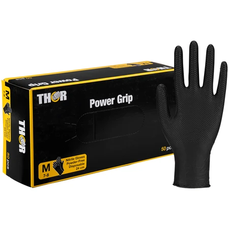 Thor Power Grip, Nitrilhandschuhe, unsteril, puderfrei, schwarz, Größe M, 50 Stück