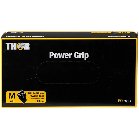 Thor Power Grip, Nitrilhandschuhe, unsteril, puderfrei, schwarz, Größe M, 50 Stück