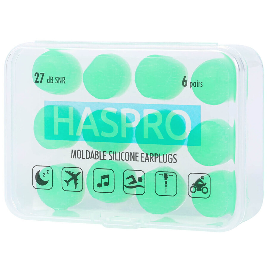 Haspro, voorgevormde oordopjes met aloë vera, 12 stuks