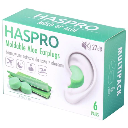 Haspro, molded earplugs with aloe vera, 12 pieces