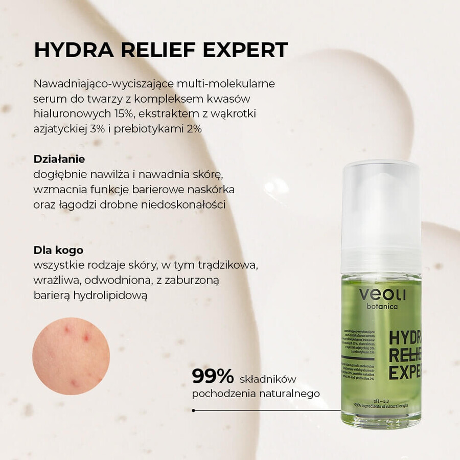 Veoli Botanica Hydra Relief Expert, hydrating and calming multi-molecular facial serum, 30 ml