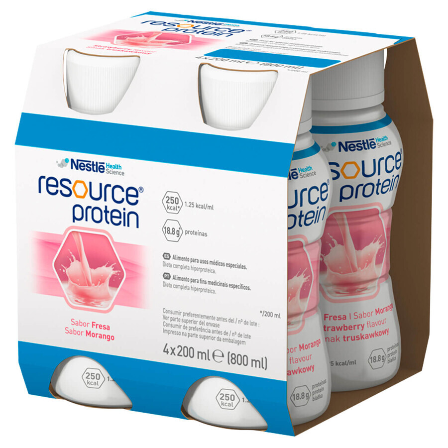 Set Resource Protein, nutritional formula, strawberry flavor, 8 x 200 ml + Opharm Senior Hygienic 3-in-1, wet wipes, 72 pieces free