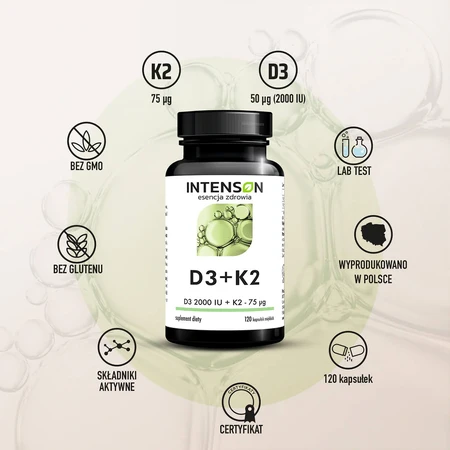 Intenson Vitamine D3 + K2, 120 softgel capsules