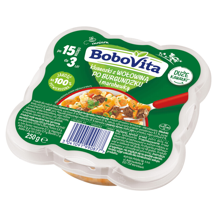 BoboVita Dinner, bœuf bourguignon et nouilles aux carottes, après 15 mois, 250 g