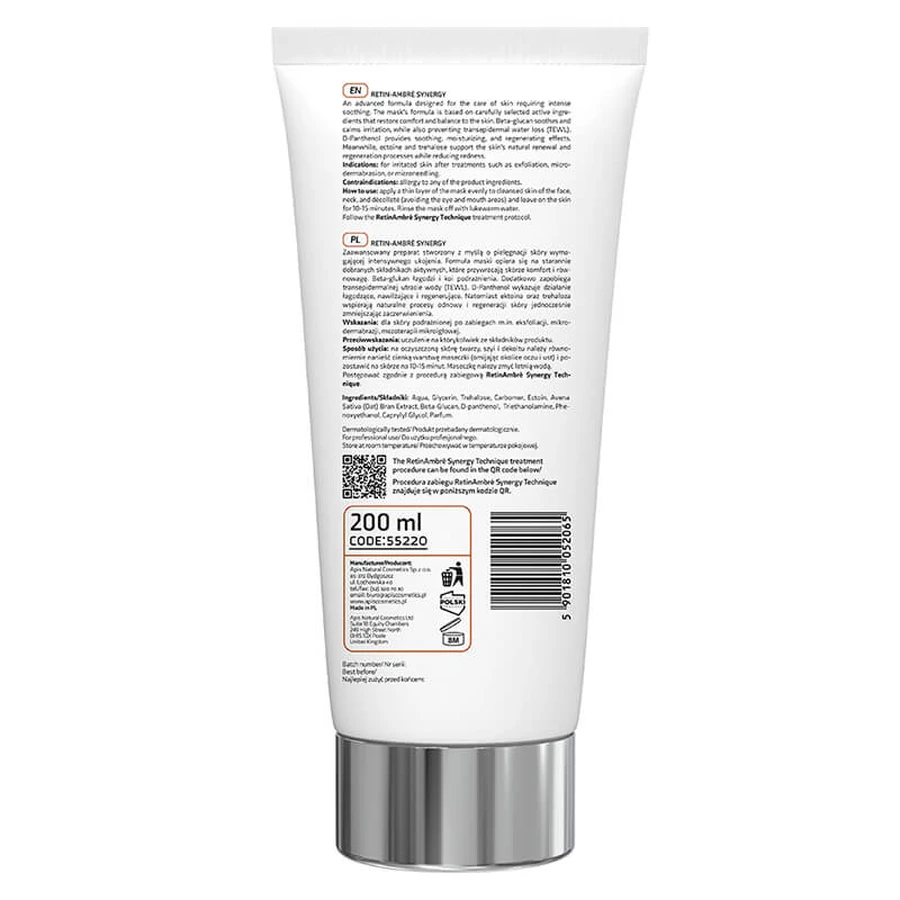 Apis Professional Retin Ambre Synergy, mascarilla facial calmante con betaglucano y ectoína, 200 ml