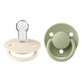 Bavoirs De Lux, sucette, silicone, rond, taille unique, Ivoire &amp; Sauge, 0-36 mois, 2 pi&#232;ces EMBALLAGE DEFECTUEUX