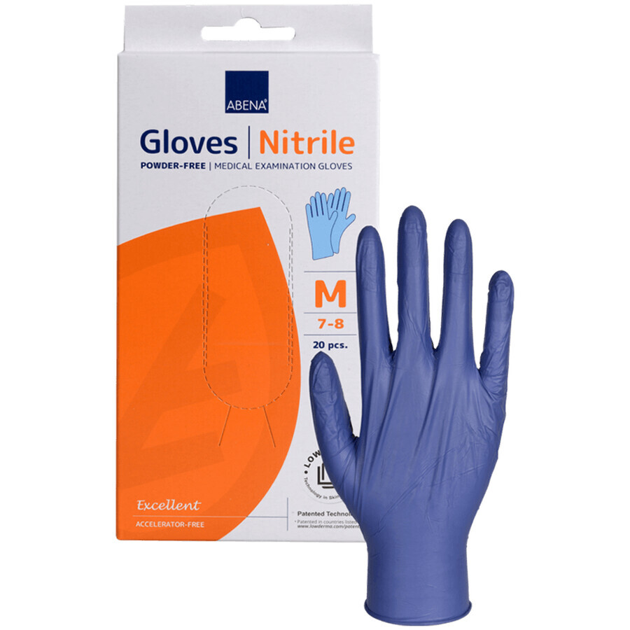 Abena, mănuși din nitril, nesterile, fără pudră, albastre, mărimea M, 20 bucăți
