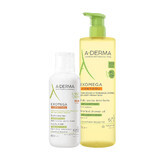 Set A-Derma Exomega Control, loțiune emolientă, piele uscată și predispusă la atopie, din ziua 1, 400 ml + ulei de duș emolient, piele uscată și predispusă la atopie, 750 ml
