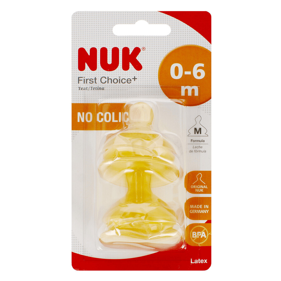 NUK First Choice+, Flaschensauger, Latex, Größe M, 701236, 0-6 Monate, 2 Stück