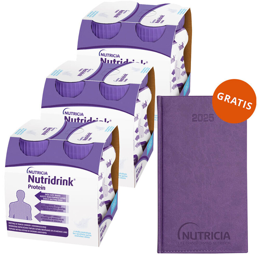 Nutridrink Protein kit, preparat nutritiv, aromă neutră, 12 x 125 ml + calendar carte gratuit