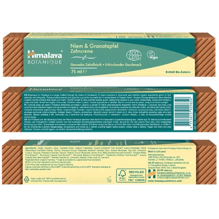 Himalaya Botanique, pasta dentífrica, neem y granada, 75 ml