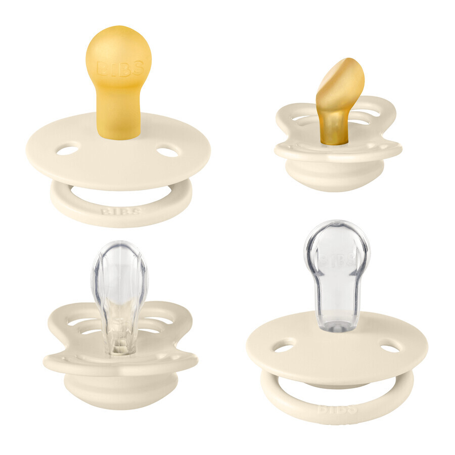 Bibs Try-It Collection set, pacifiers, rubber and silicone, size 1, 0-6 months, Ivory, 4 pieces