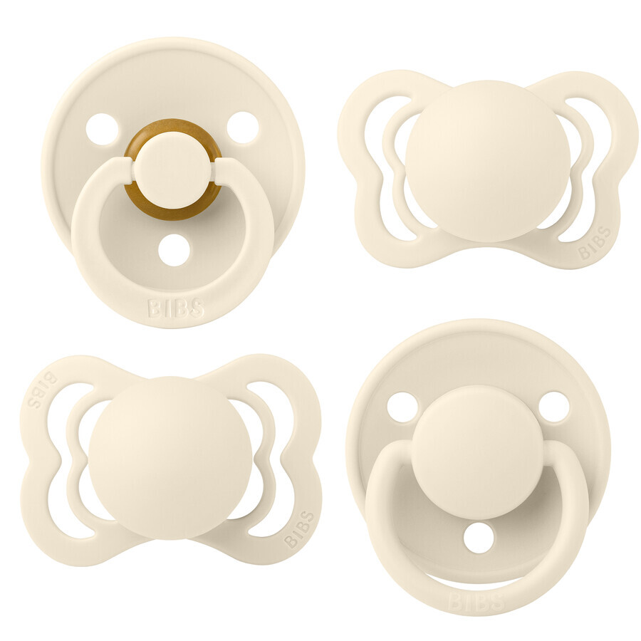 Bibs Try-It Collection set, pacifiers, rubber and silicone, size 1, 0-6 months, Ivory, 4 pieces